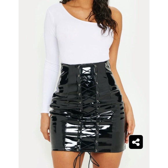 PrettyLittleThing Dresses & Skirts - Pretty Little Thing BLACK VINYL LACE UP MINI SKIRT